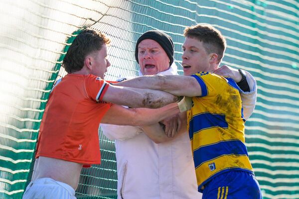 Umpire Sylvie Maguire steps in to try and diffuse a difference of opinion between Roscommon defender Ronan Daly and Armagh's Ross McQuillan during Sunday's Division One League game at King and Moffatt Dr. Hyde Park. Picture: INPHO/James Lawlor Umpire Sylvie Maguire steps in to try and diffuse a difference of opinion between Roscommon defender Ronan Daly and Armagh's Ross McQuillan during Sunday's Division One League game at King and Moffatt Dr. Hyde Park. Picture: INPHO/James Lawlor