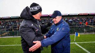 <p>Donegal manager, Jim McGuinness, congratulates his Roscommon counterpart, Mark Dowd, following the Rossies' epic six-point victory at King and Moffatt Dr. Hyde Park. Picture: INPHO/Ryan Byrne</p> <p>Donegal manager, Jim McGuinness, congratulates his Roscommon counterpart, Mark Dowd, following the Rossies' epic six-point victory at King and Moffatt Dr. Hyde Park. Picture: INPHO/Ryan Byrne</p>