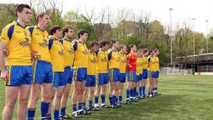 <p>The Roscommon senior footballers, including Michael Finneran (second from left), line up for the National Anthems before the Connacht SFC game against New York in Gaelic Park in 2011. Picture: INPHO/Peter Marney</p> <p>The Roscommon senior footballers, including Michael Finneran (second from left), line up for the National Anthems before the Connacht SFC game against New York in Gaelic Park in 2011. Picture: INPHO/Peter Marney</p>