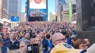 <p>Some of the Rossies who gathered in Times Square, New York this morning on the famous red steps. Pic: Conor McLoughlin</p> <p>Some of the Rossies who gathered in Times Square, New York this morning on the famous red steps. Pic: Conor McLoughlin</p>