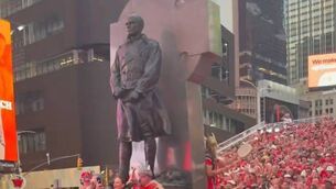 <p>Thousands of Norwegian fans performed the Viking Row on Times Square beside Fr Francis Duffy's statue following their victory over Senegal a the World Cup. </p> <p>Thousands of Norwegian fans performed the Viking Row on Times Square beside Fr Francis Duffy's statue following their victory over Senegal a the World Cup. </p>