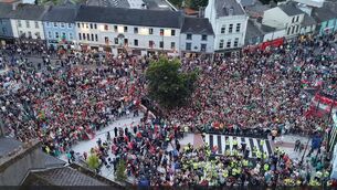 <p>Drone footage captures the extent of the crowd in Ballaghaderreen to welcome the Mayo team and management.</p> <p>Drone footage captures the extent of the crowd in Ballaghaderreen to welcome the Mayo team and management.</p>