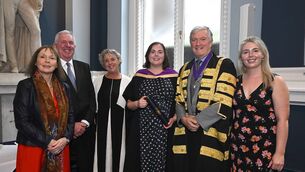 <p>The Royal College of Physicians of Ireland has welcomed a new member from Ballygar, Dr Suzanne O'Mahony. Picture shows Gillian Flanagan, Donal O’Mahony, Mary O’Mahony, Dr Suzanne O’Mahony, RCPI President Dr Diarmuid O’Shea, and Alison O’Mahony. </p> <p>The Royal College of Physicians of Ireland has welcomed a new member from Ballygar, Dr Suzanne O'Mahony. Picture shows Gillian Flanagan, Donal O’Mahony, Mary O’Mahony, Dr Suzanne O’Mahony, RCPI President Dr Diarmuid O’Shea, and Alison O’Mahony. </p>